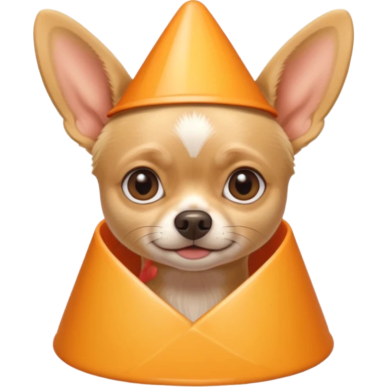 Blonde chihuahua wearing cone emoji