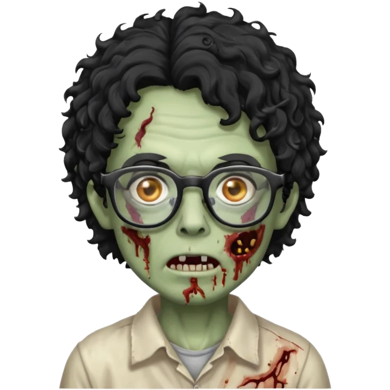 glasses zombie with black curly hair emoji