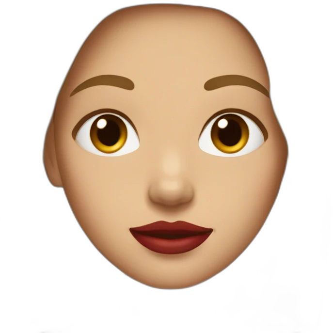 The girl has light brown hair with a little red lipstick on her lips. emoji