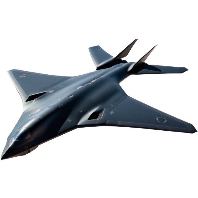 B-2 Spirit bomber - Northrop B-2 (Model Year: 2021) (Iconic colour: Stealth black) - A sleek, stealth bomber with smooth, angular contours and a matte jet-black finish. Emphasize a futuristic, minimalist design with a seamless fuselage, low-profile wings, and an overall intimidating stealth aesthetic. emoji