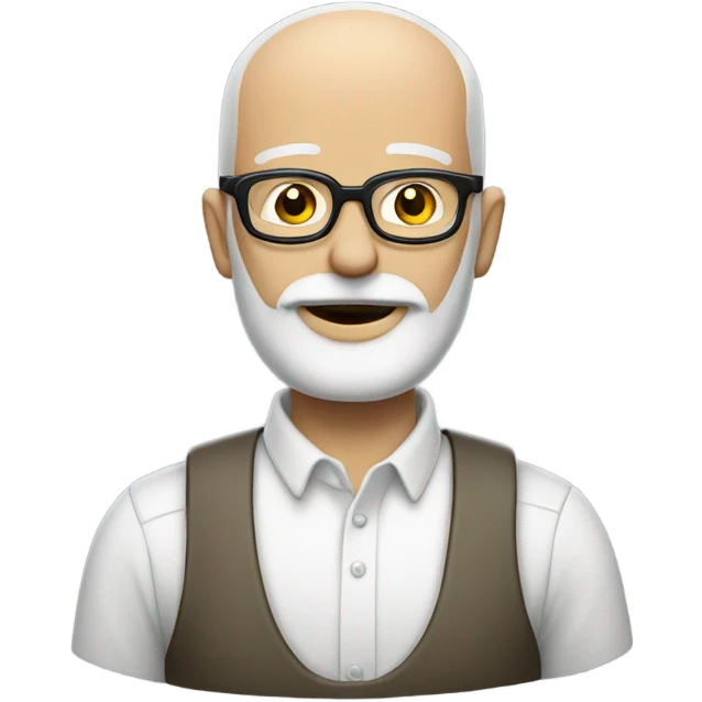 Bald white man with a salt and pepper beard and crooked glasses emoji
