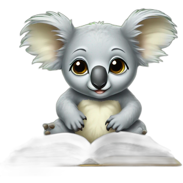 cuty koala similar to baby yoda with studying emoji