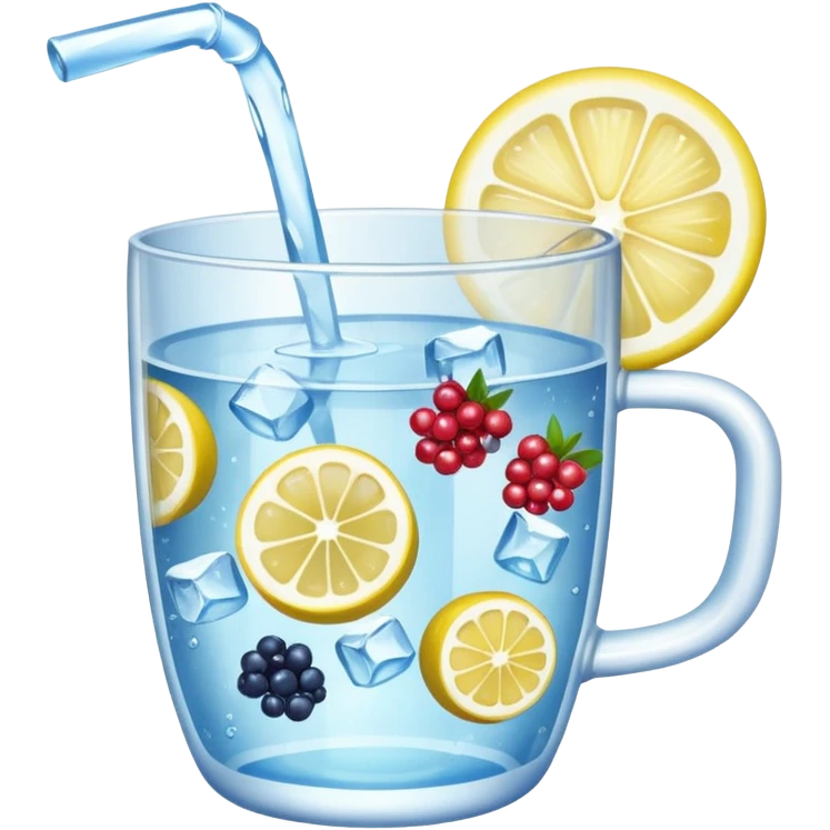 cup of water with visible berries, lemon wedges, and ice cubes, emoji style emoji