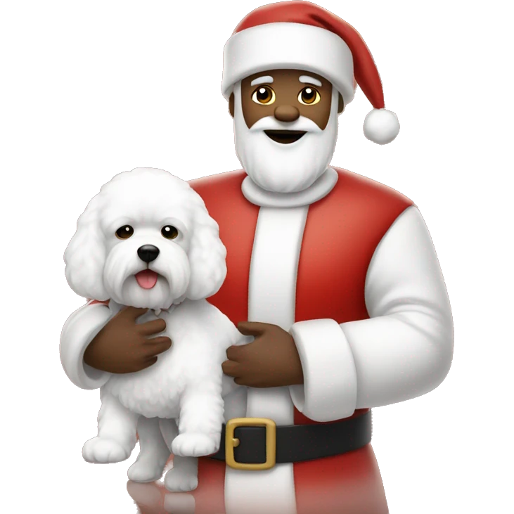 Santa holding a white bichon emoji