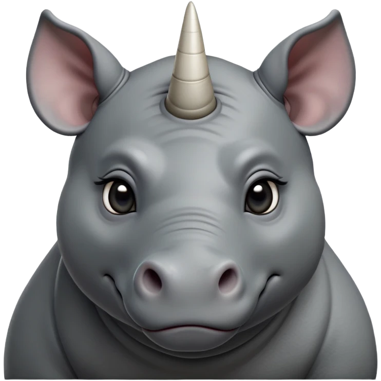 cinematic-noble-cute-young rhinoceros-portrait-emoji,slate-grey-hide-poised-and-regal,-with-a-massive,-powerful-build-and-a-thick,--deep-set-soulful-piercing-eyes,-simplified-yet-sharp-and-sophisticated-features,-highly-detailed,-large-black-eyes, white horn, front facing, zoomed out showing shoulders emoji