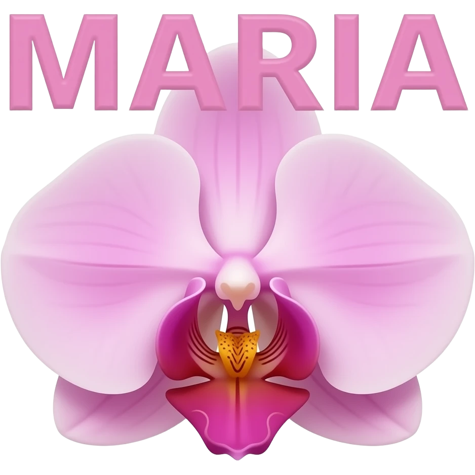 Fammi il nome Maria tutto stampatello e decoralo con lo sfondo rosa e pure delle orchidee emoji