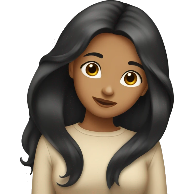 sisters hug, black long hair tan skin emoji