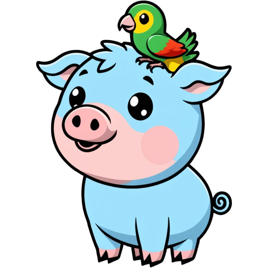 A pig with a parrot on head in fron of big house emoji