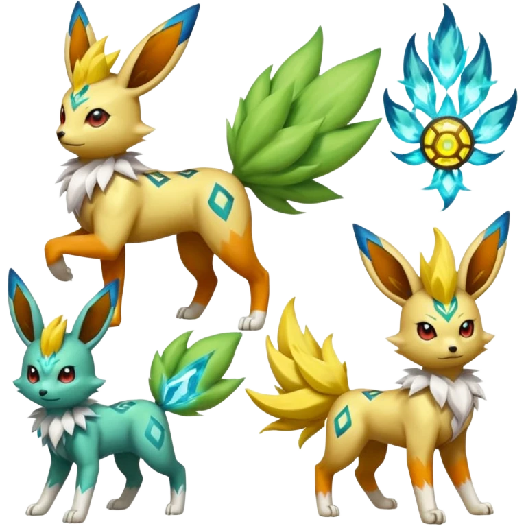 Meloetta-Zygarde-Flareon-Electrike-Jolteon-Manectric-Fakémon-fusion, full body emoji
