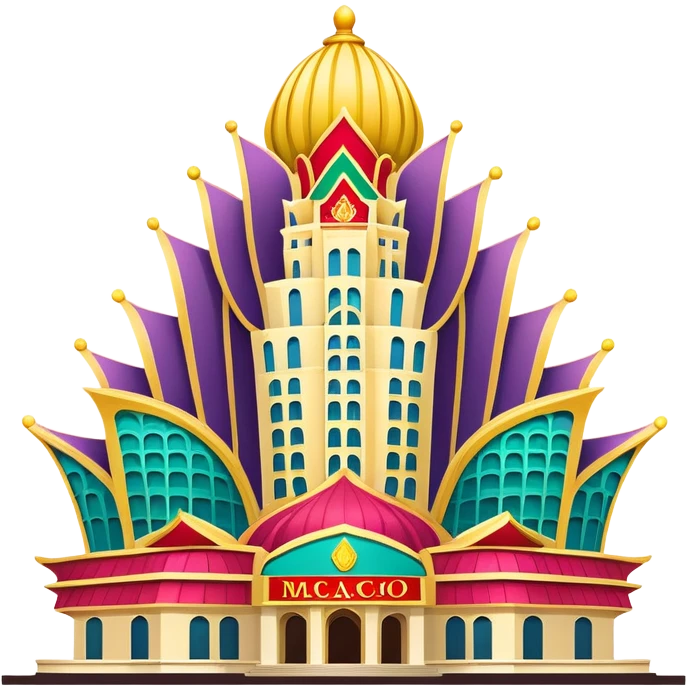 Macao Grand Lisboa Casino building, simplified emoji style with bold outlines and bright colors, cartoon style distinctive lotus-shaped tower emoji