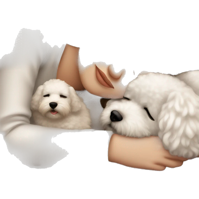 White girl brown hair sleeping with Little Bichon emoji