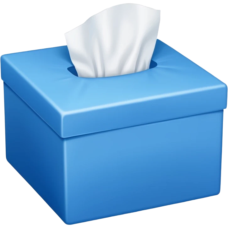 blue box with tissue emoji." It’s a simple design featuring a blue rectangular box with a single white tissue protruding from the top, often used to represent tissues, colds, or emotional moments like crying. emoji
