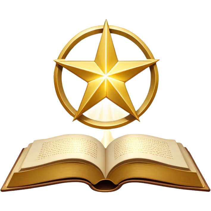 A shimmering gold book with a radiant glow, floating slightly as if under a spotlight. Its cover features a bold, star-like sigil ✨, symbolizing influence and magnetism. Light halo effects or sparkles surround it, giving off an aura of effortless charm and star power. emoji