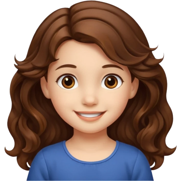 EMOJI COMO LOS DEL IPHONE IOS. SOLO CARA NIÑA, SIN EL CUELLO. 3 AÑOS. PELO LARGO, ONFULADO, MARRON SEMIRECOGIDO, Y OJOS MARRONES. SONRIENDO, Y FONDO TRANSPARENTE emoji