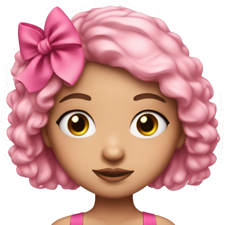 girl with pink bow in her hair and eyelashes on her eyes emoji
