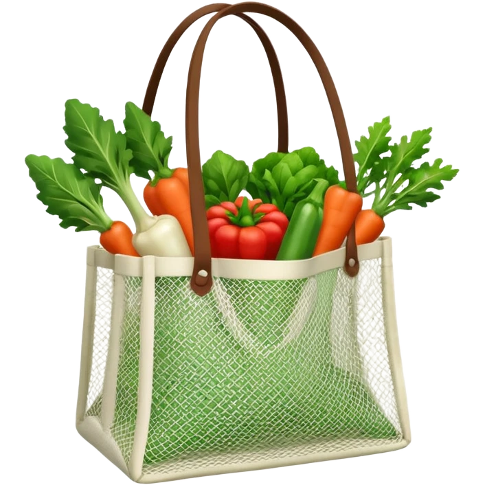 Net back with white nets that is used for shopping and putting vegetables in it, it looks like tote bag emoji