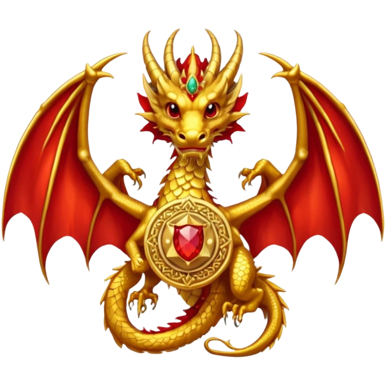 Golden Dragon with wings crest/brosch in a circle with red gems emoji