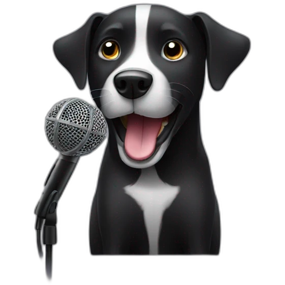 Black dog singing into a microphone emoji