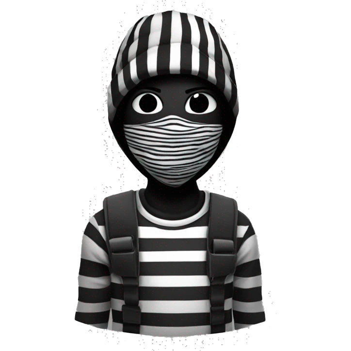 Robber, black and white stripped shirt, small black mask, black beanie hat emoji