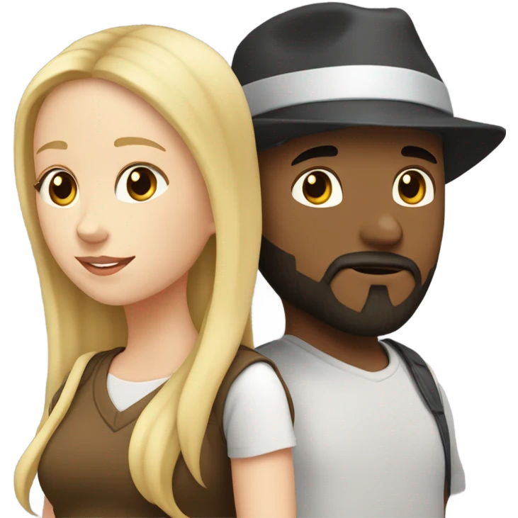 White girl with blonde hair with white boy with dark beard and hat emoji