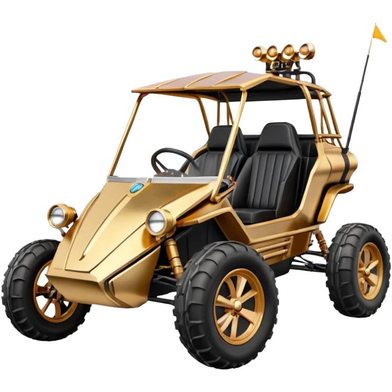 Old American West tarnished neon underglow C-3PO bounty hunter 1854 delicately ornate rosegold accents painted dune buggy buckboard wagon powered by electric motors and batteries with safety and belts flying rapidly roughening terrain stable on strong agile advanced suspension and steering emoji