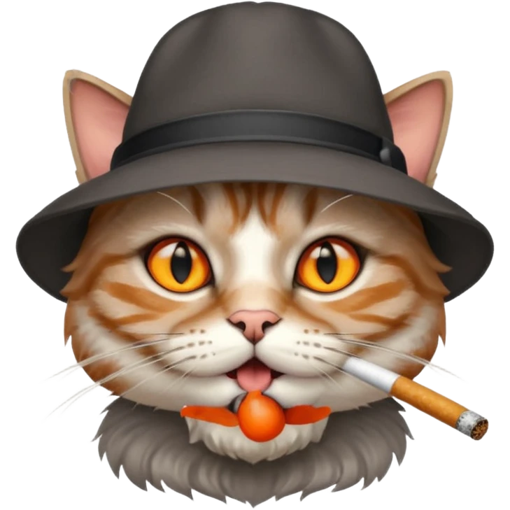 Smirking cat with cigarette and hat emoji