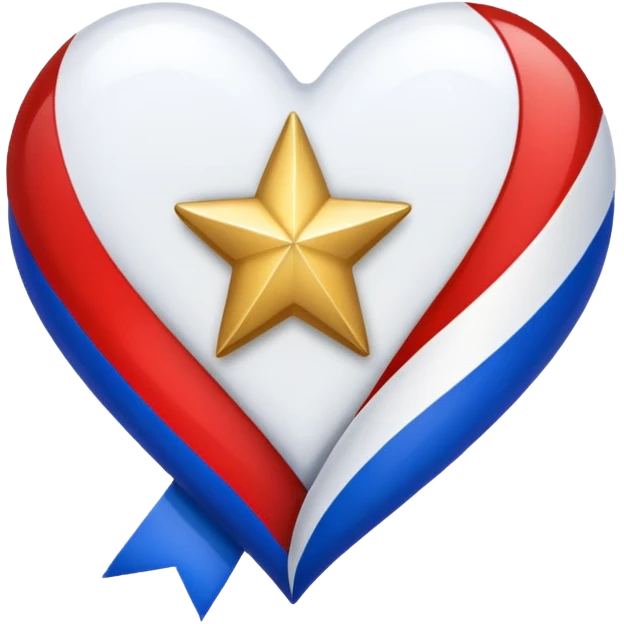 Patriotic heart white ribbon and gold stars emoji