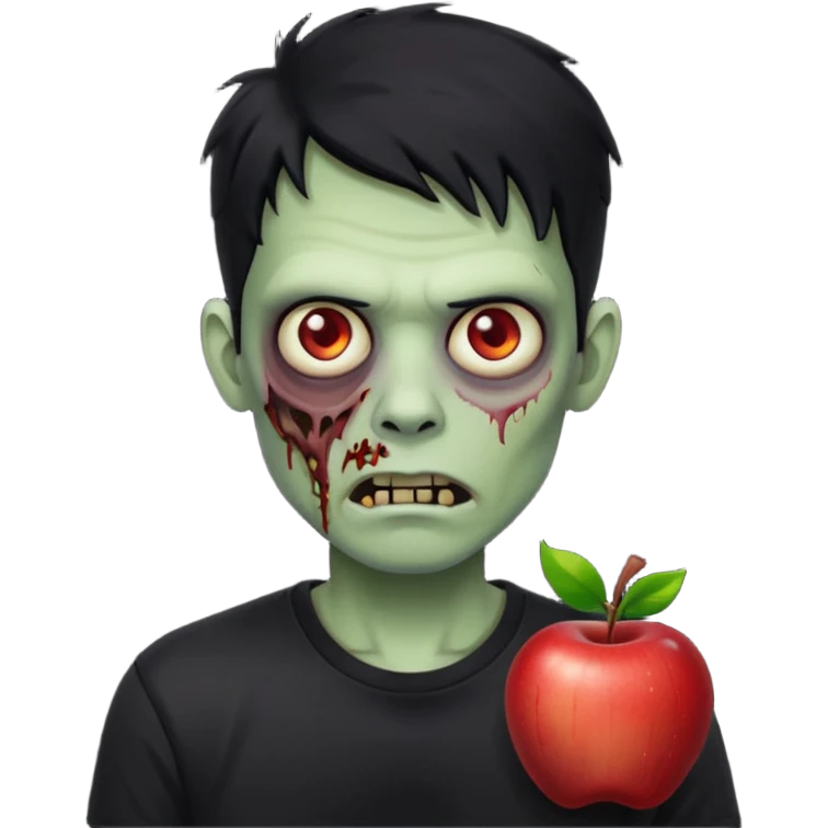 Zombie Emoji AppleIOS Style, lowfade Black Hair, and Black T-shirt emoji