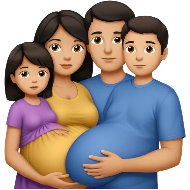Donna incinta capelli scuri, marito capelli scuri e bambino capelli scuri emoji