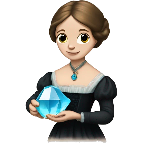 Charlotte Bronte holding a gem in her hand emoji