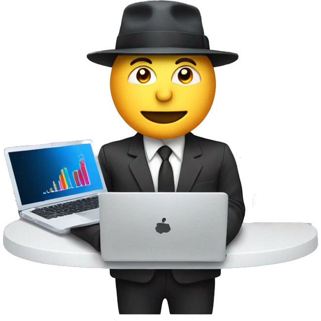 man with A laptop with a bar chart with a hat emoji