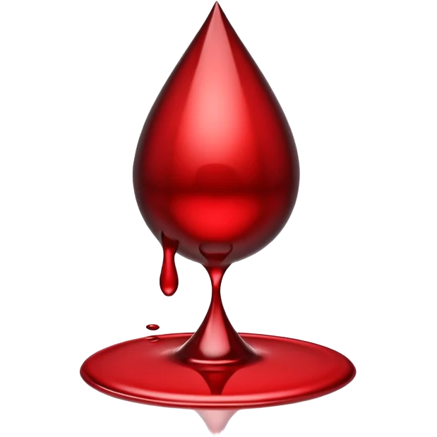 single blood drop emoji sculpted from dark liquid metal, glossy surface, dramatic reflections, futuristic minimal 3D style, isolated on white emoji