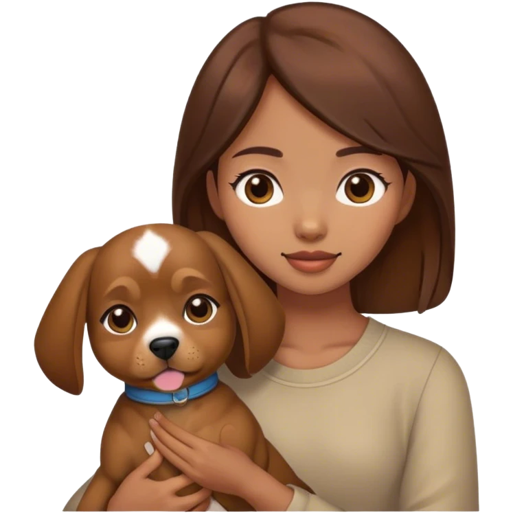 a brown hair hong kong girl holding a dog emoji