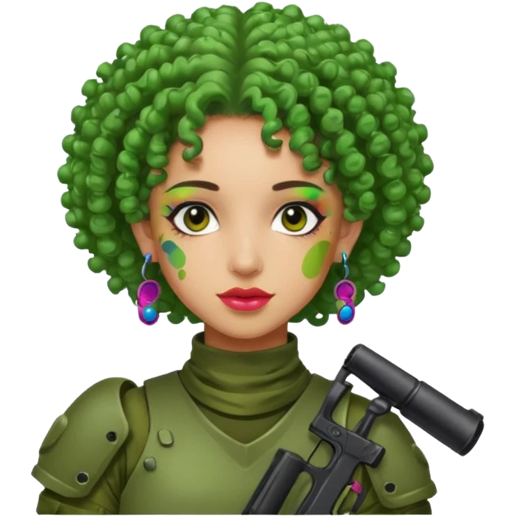 green curly haired painitball player with big earrings guy shot with colors emoji