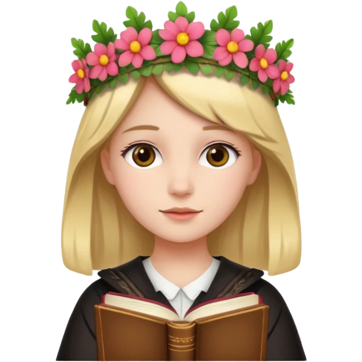 girl with a floral crown and law books emoji