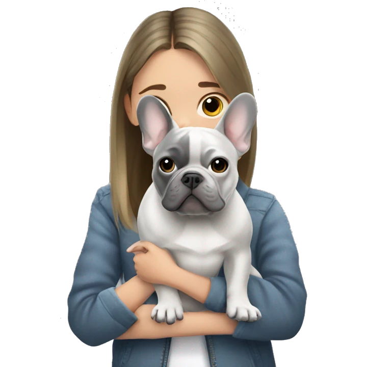 grey french bulldog with girl emoji