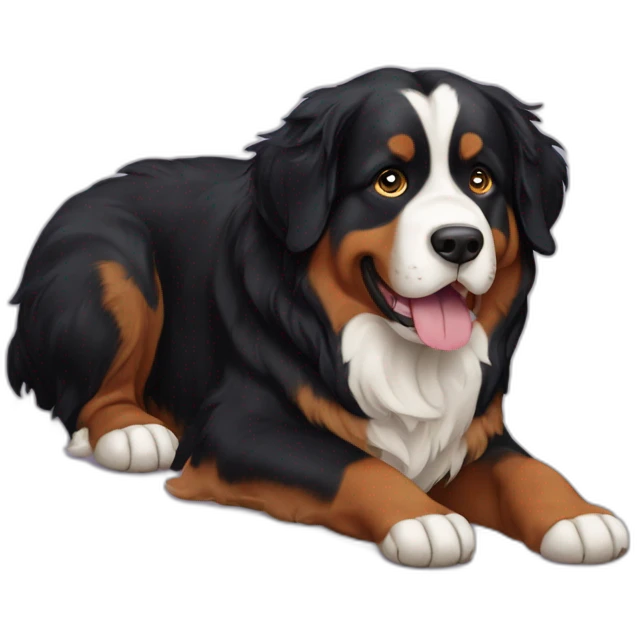 Bernese mountain dog with very  long tong emoji
