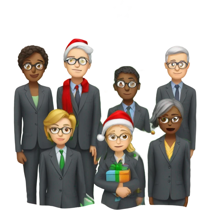 Exhausted group of headteachers in front of a Christmas tree saying merry Christmas  emoji