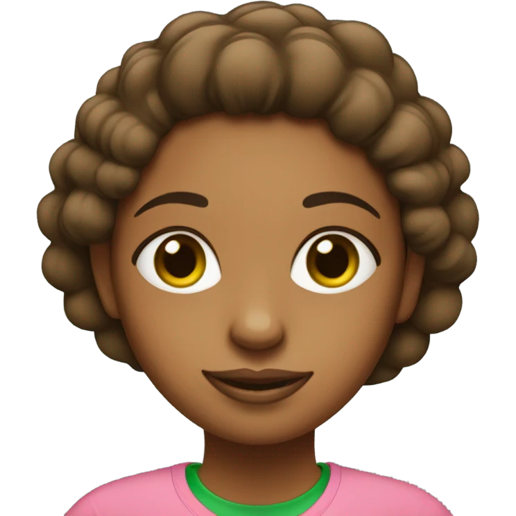 Brown girl with pink t shirt and green “AKA” letters emoji