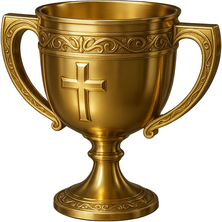 Add a golden cross to the holy grail, keep the style and glowing effect, no background. emoji