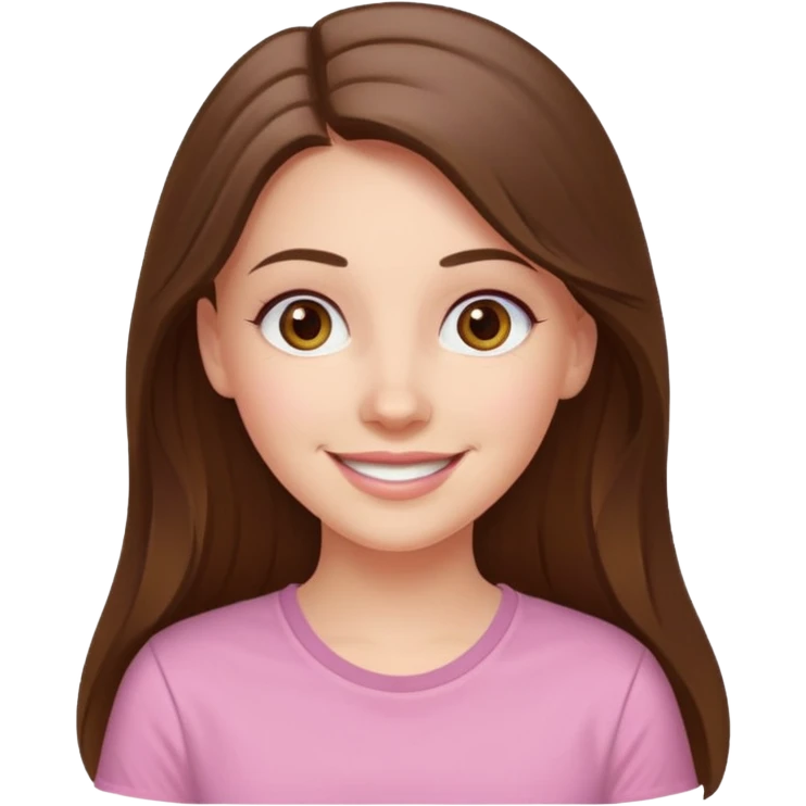 happy white long brunette hair girl with hazel eyes and in a light pink shirt with USC in white emoji