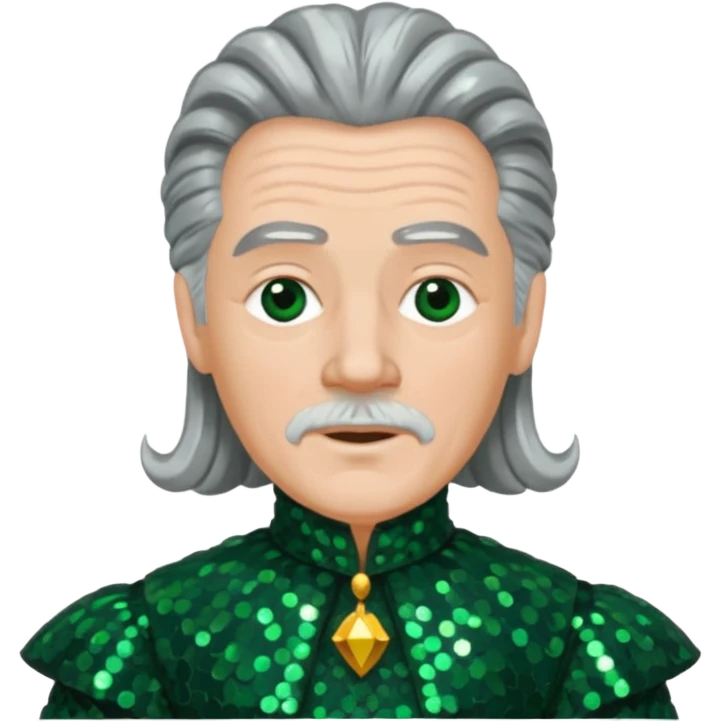 The Wizard from Oz with grey hair, dark green sequin outfit emoji