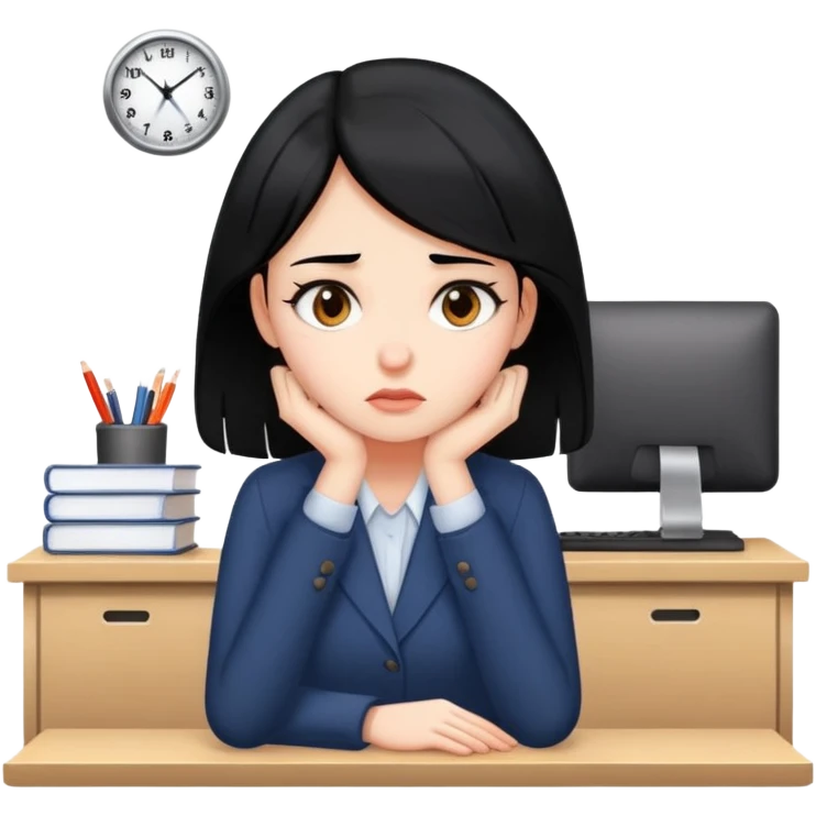girl with black hair and brown tired of sitting in the office emoji