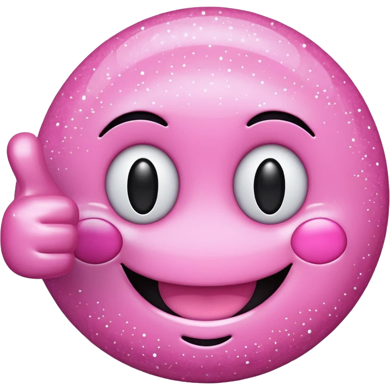 pink glittery smiley face giving two thumbs up, cute and shiny emoji