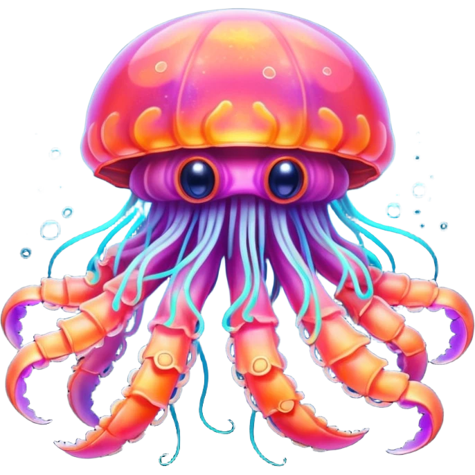 Neon glowing jellyfish-crab-squi emoji