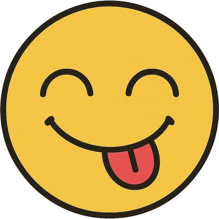 smiling emoji with eyes squeezed shut, tongue reaching upper lip, icon style emoji