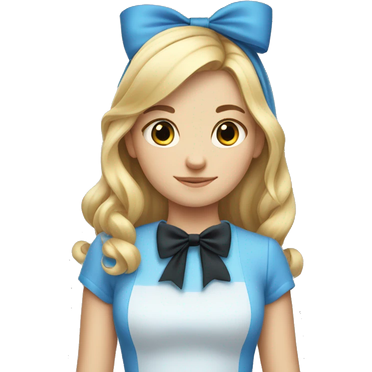 alice blonde girl in blue clothes with a black bow on hair emoji