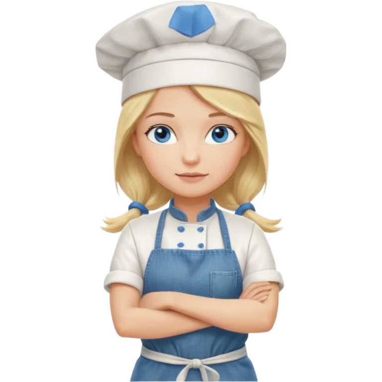 Sexy Full body 
Long Blonde hair blue eyed female chef arms folded wearing tank top and denim shorts and chef hat arms folded emoji