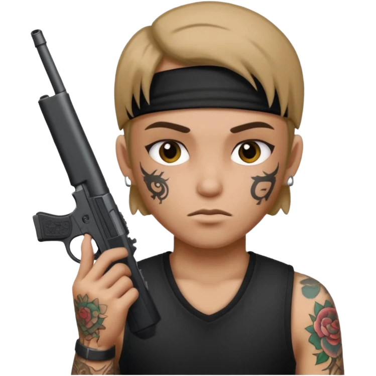 holding a gun with G 59 tattooed on the forehead  emoji