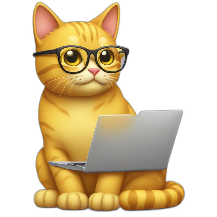 yellow cat with glasses and a laptop emoji